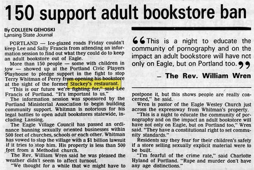 Stuckeys - Mar 1989 Battle Over Adult Book Store At Eagle Location